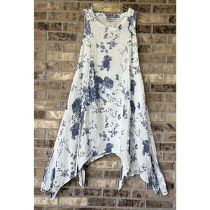 Paper Lace Lagenlook Blue Floral Dress M Asymmetrical Hem Cottagecore Boho